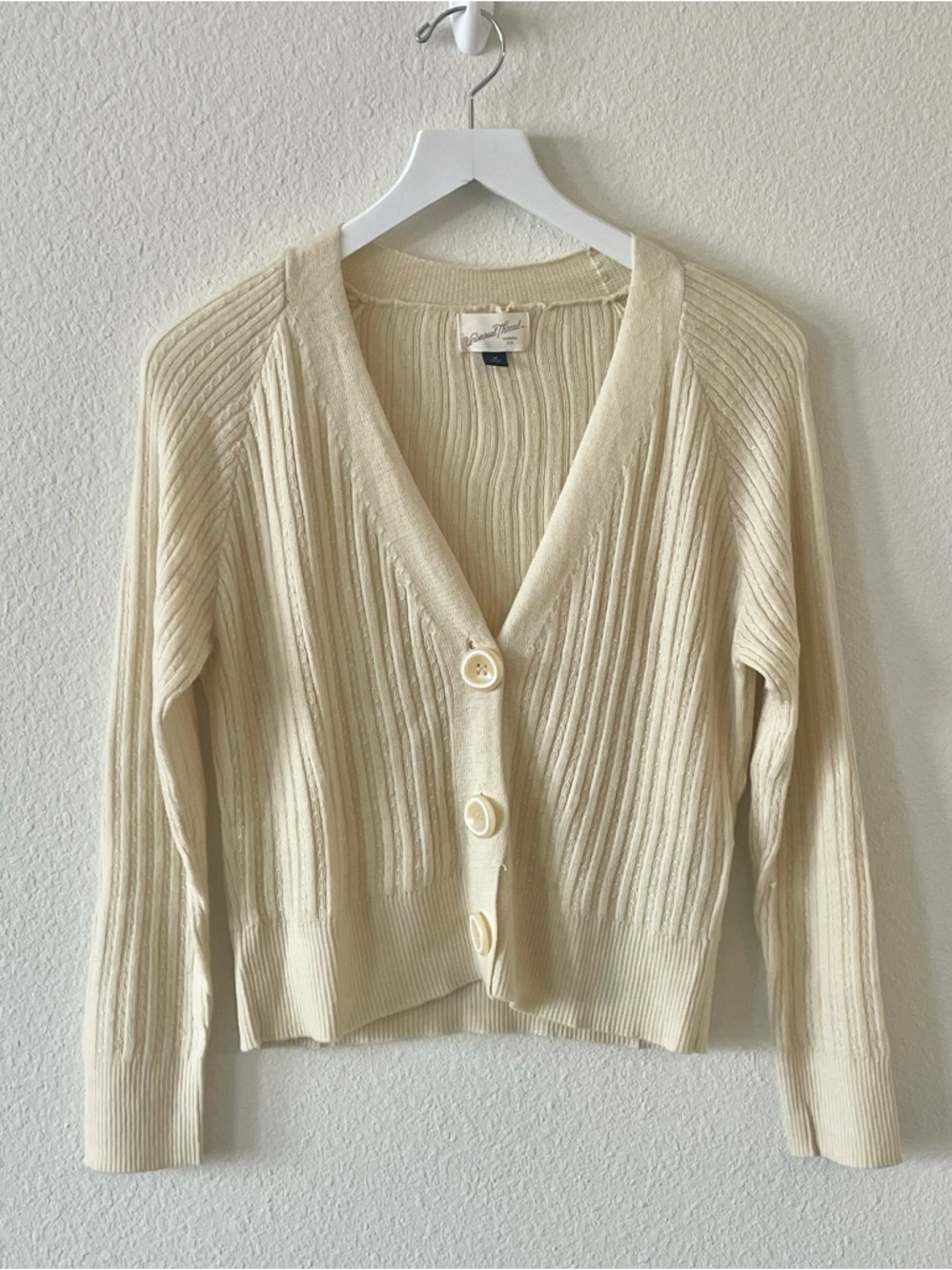 Cream Ribbed V-Neck Button Cardigan Sweater Target Universal Thread - Picture 3 of 7